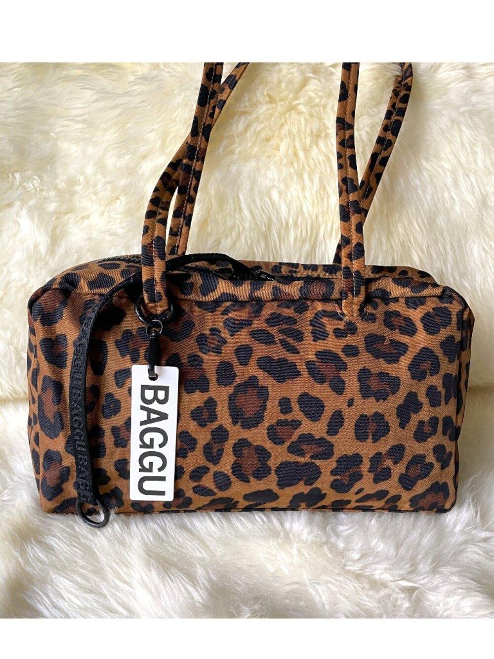 NWT Baggu Regular Nylon Bowler Bag - Leopard - Picture 2 of 12
